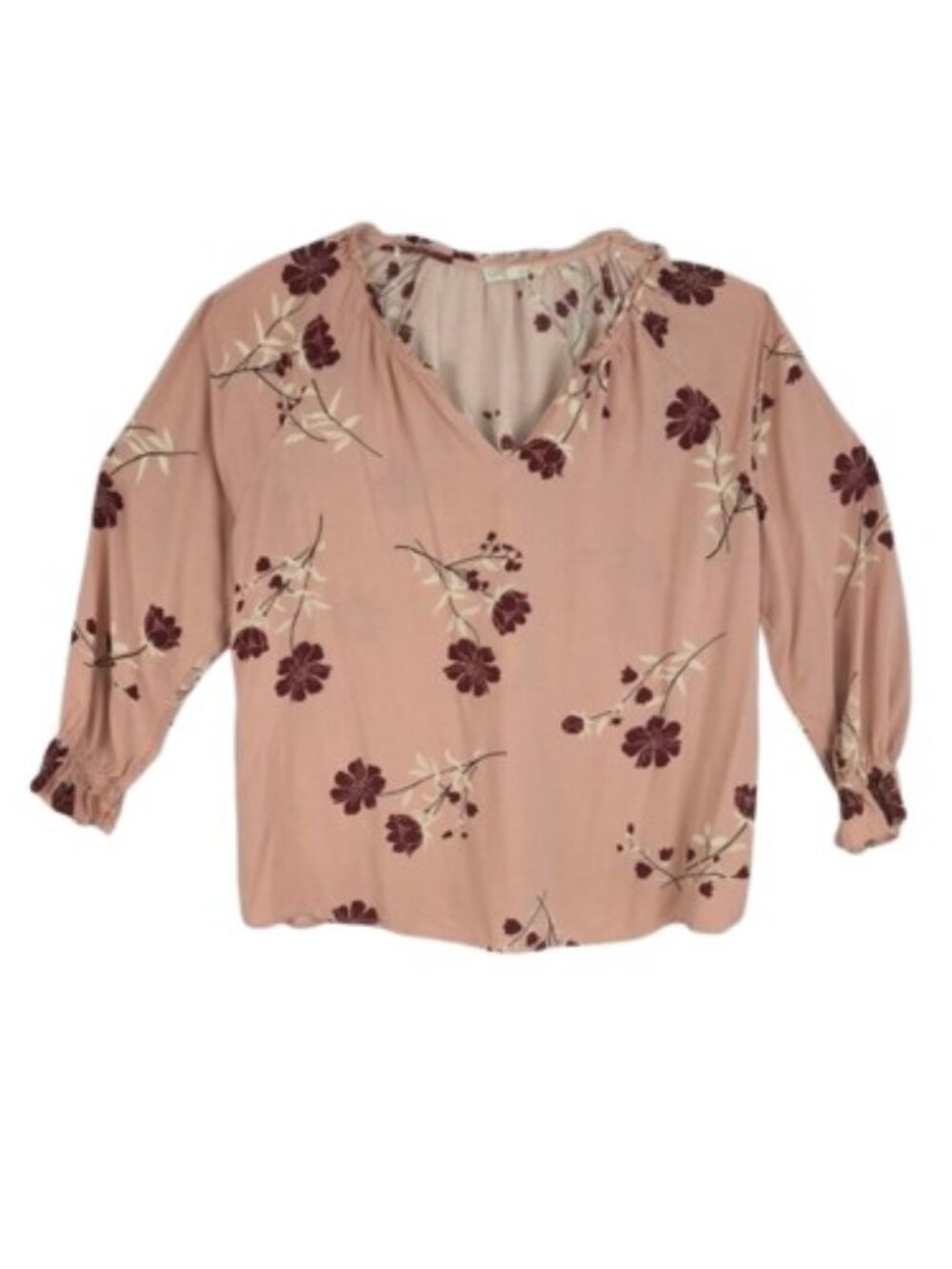 C&C California Dusty Pink Floral Boho Rayon Blouse 1X